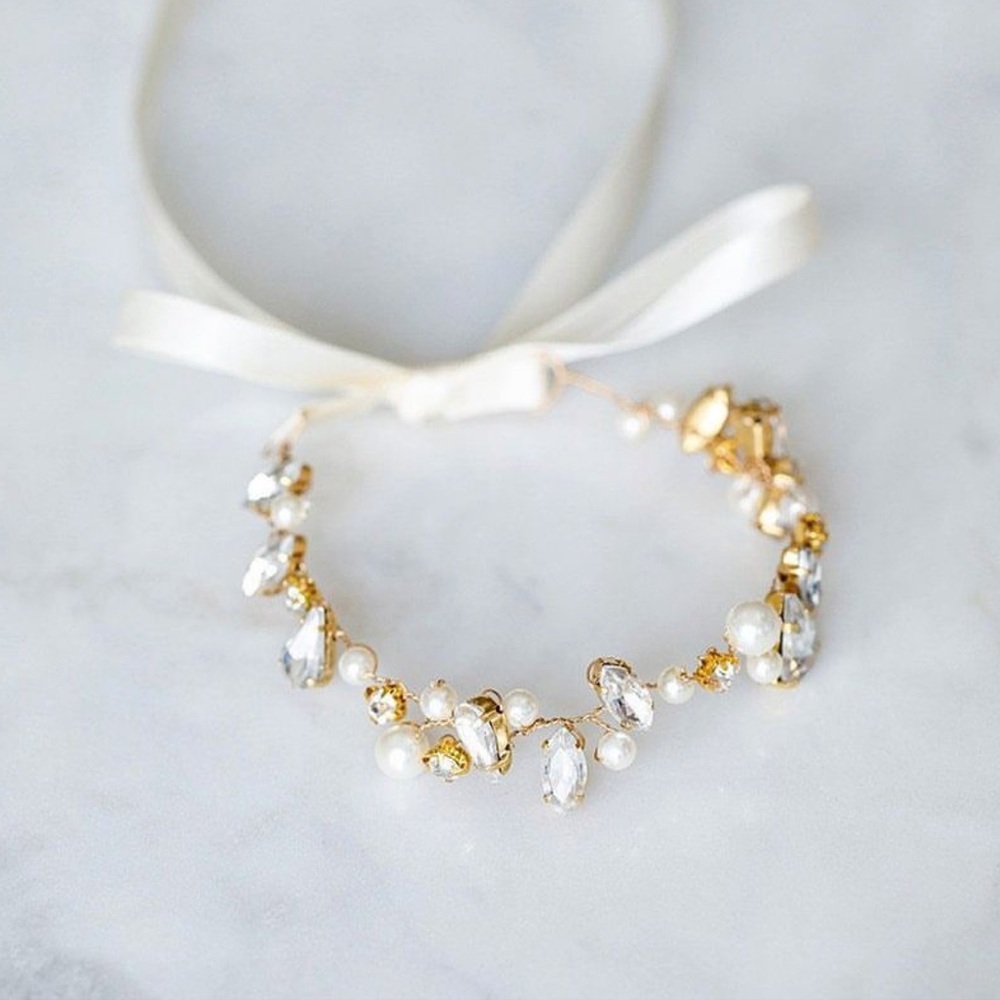 Boutique bridal bracelet: gold, rhinestone, pearl